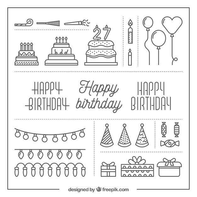 Elementi di compleanno minimalista in design piatto