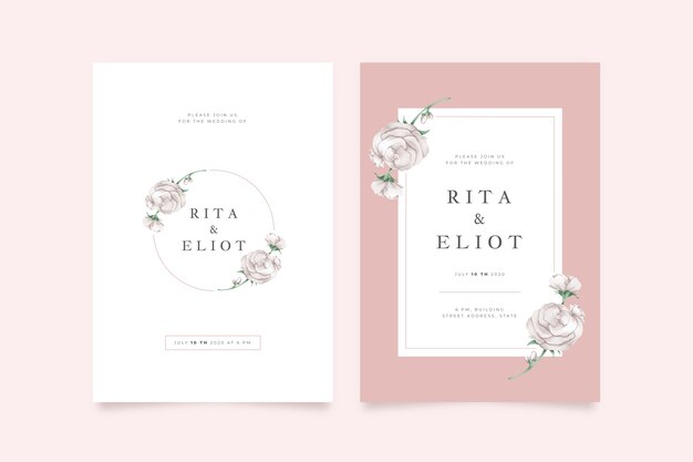 Minimalistic elegant floral wedding invitation template