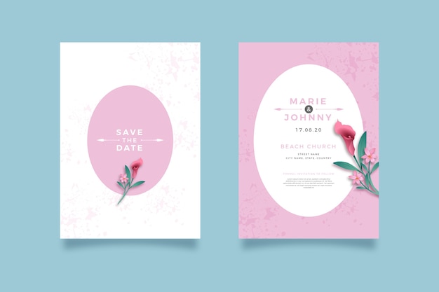 Minimalistic floral wedding invitation template