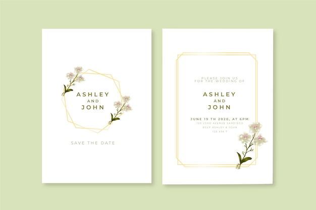 Minimalistic floral wedding invitation template