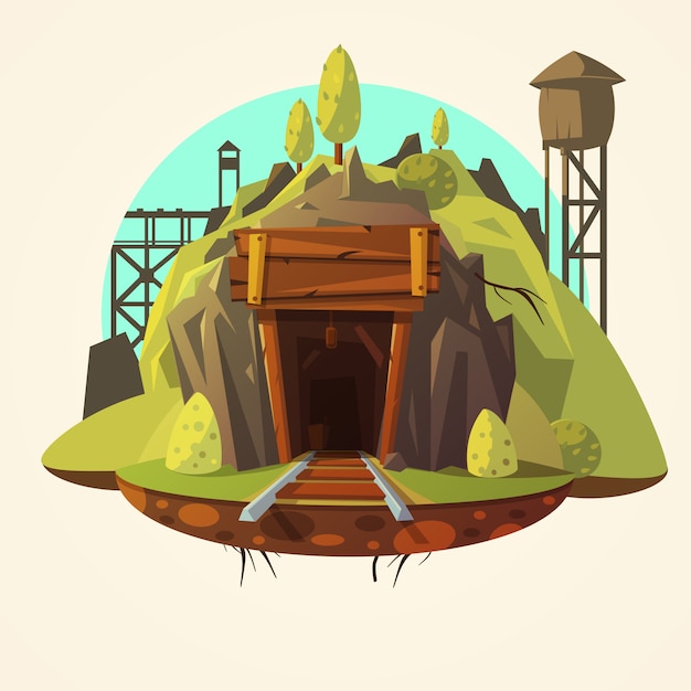 Free vector mining cartoon illustration