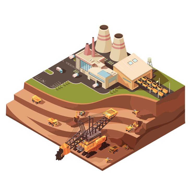 Free Vector mining composition with images of factory buildings