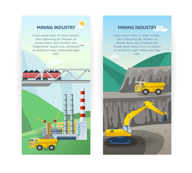 Free vector mining industry banners set