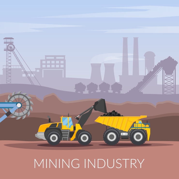 Free Vector mining industry flat composition