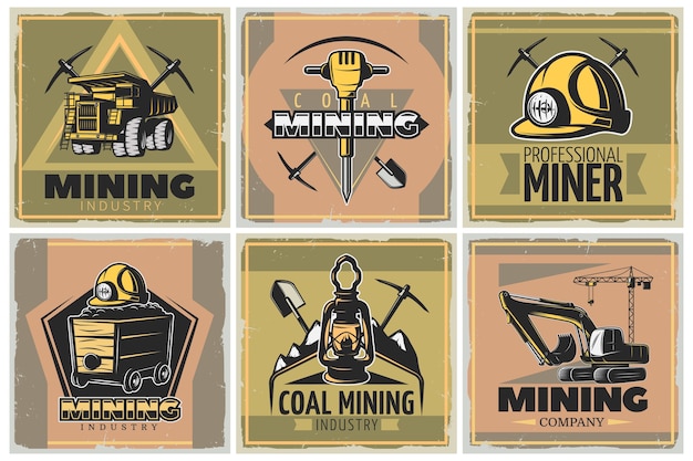 Free vector mining industry illustration set