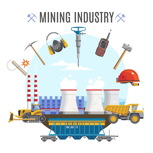 Free vector mining industry round composition