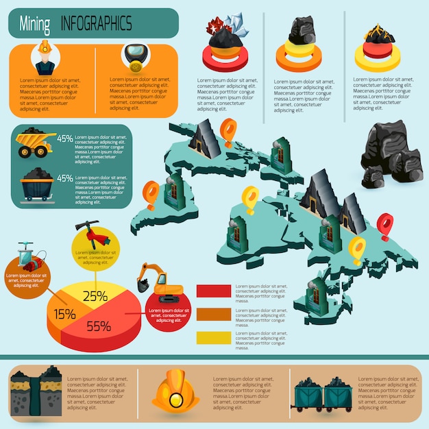 Free vector mining infographics set