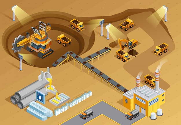 Free vector mining isometric illustration