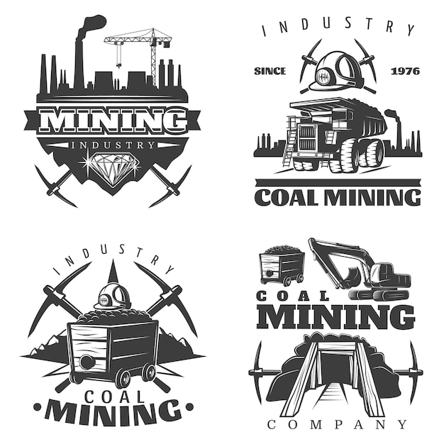 Free vector mining logo designs set