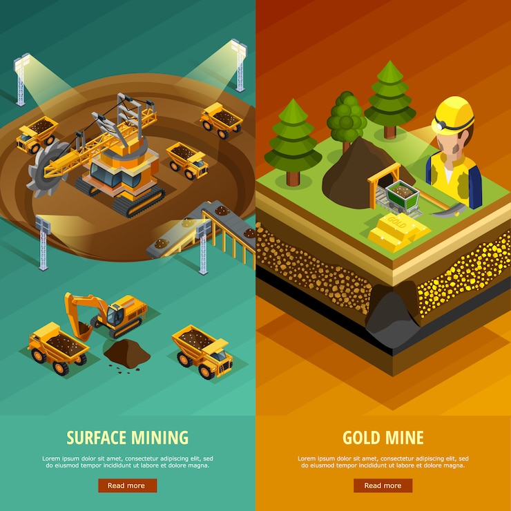 Free Vector mining vertical banners set 