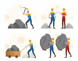 Free vector mining worker miner labor people mining extraction of minerals in the mine and surface