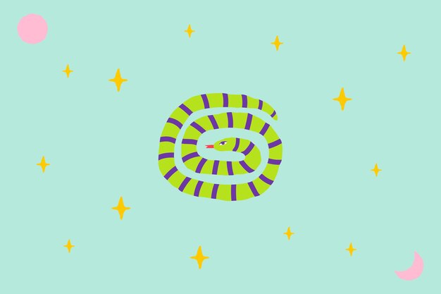 Мятно-зеленые обои вектор с милой змеей иллюстрации