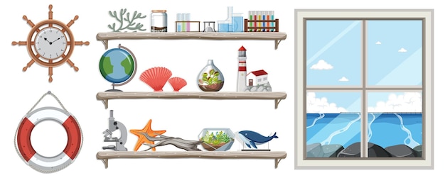 Free vector miscellaneous objects on wall shelves