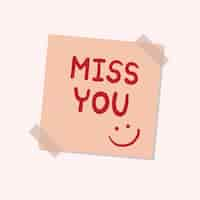 Free vector miss you sticky note illustration