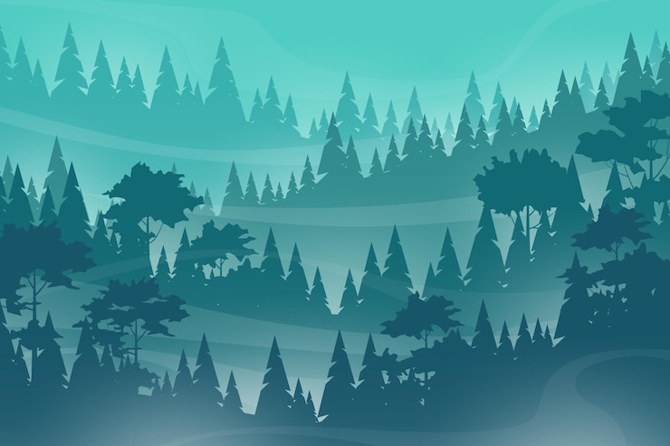मुफ़्त वेक्टर misty landscape with fog in pine and forest on mountain slopes, illustration nature scene
