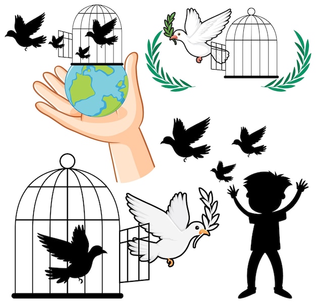 Бесплатное векторное изображение Смешайте набор птиц свободы