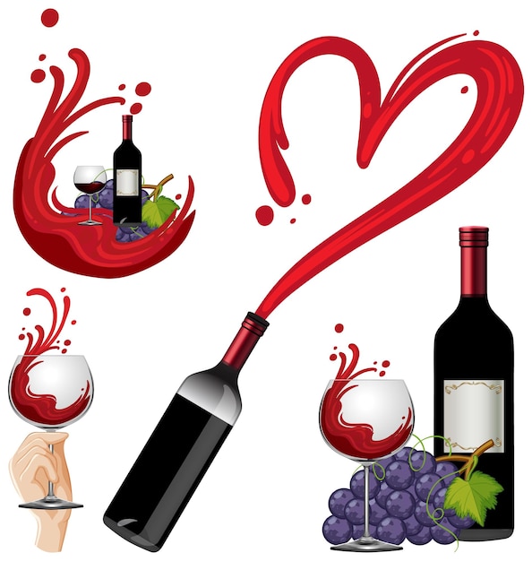 Бесплатное векторное изображение Смешайте набор красного вина