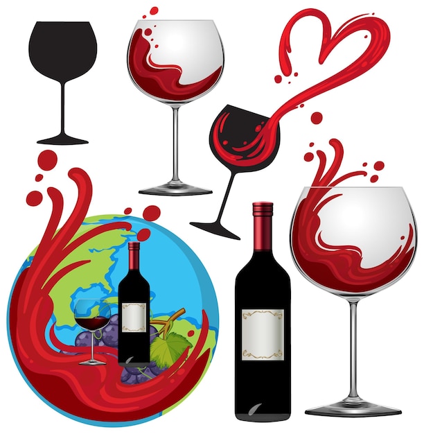 Free vector mix set of red wine