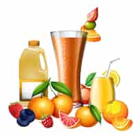 Free vector mixed fruits juice and citrus fruits