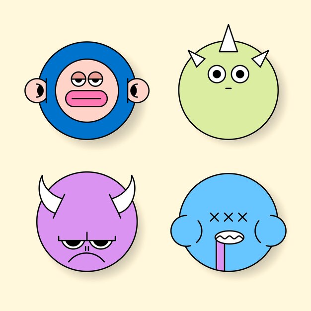 Mixed funky monster emoji stickers set vector