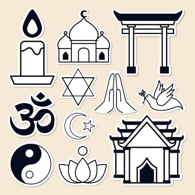 Free vector mixed religious symbols sticker set vector