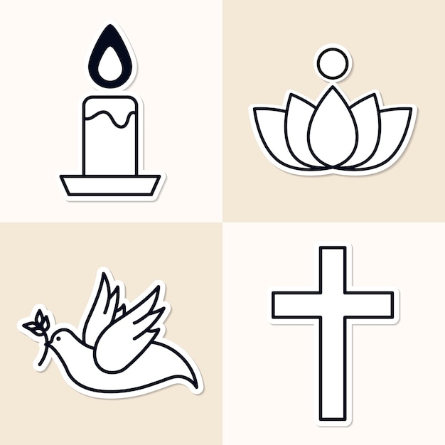 Mixed religious symbols sticker set vector