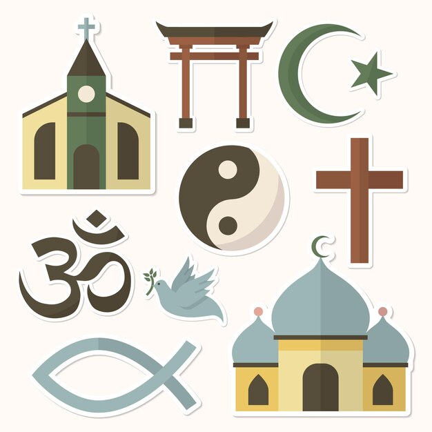 Набор стикеров смешанных религиозных символов
