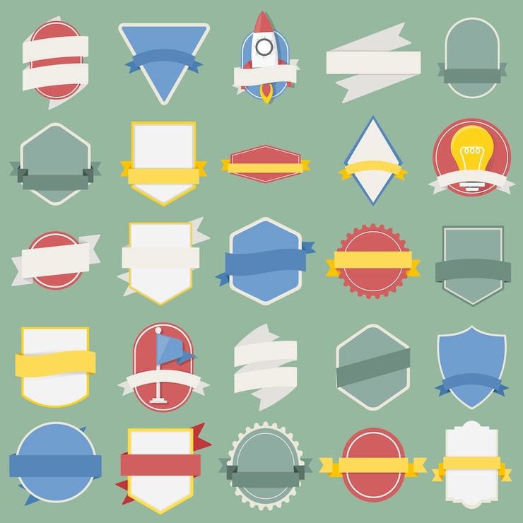 Free Vector mixed set of light bulb spaceship flag badges emblem label icon illustration