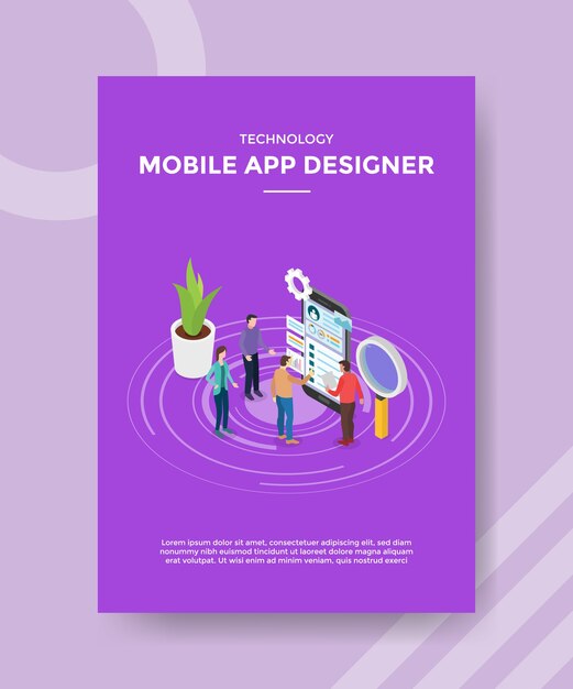 Mobile app designer teamwork collaboration build software application for template of  flyer