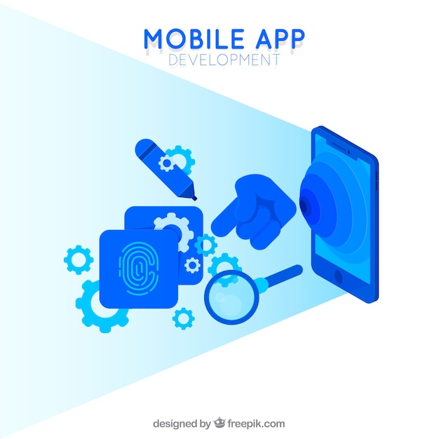 Free vector mobile app development concept for landing page
