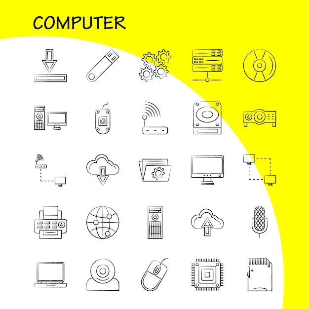 Free vector mobile app hand drawn icons set for infographics mobile uxui kit and print design include microphone mic recording media share connectivity button user eps 10 vector