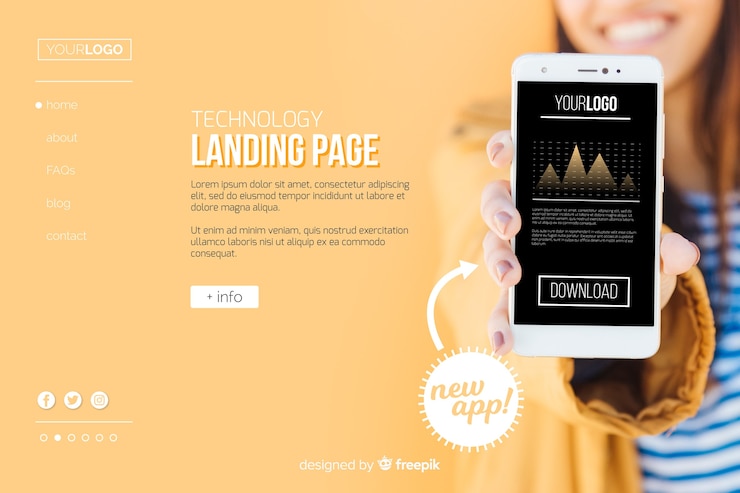 Free Vector mobile app technology landing page
