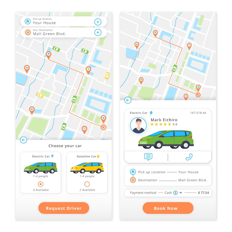 免費 Vector 配合出租車訂單應用程式的手機應用程式