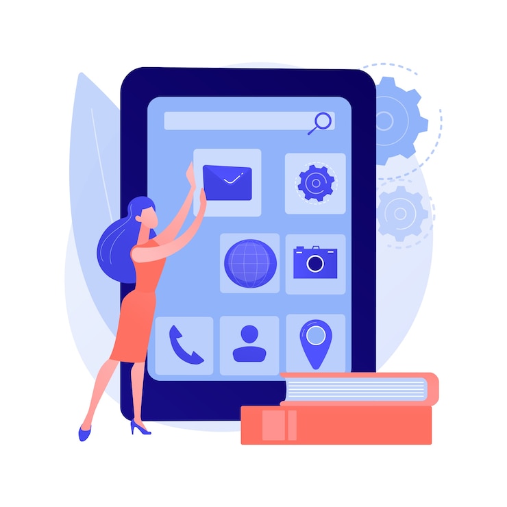 Free Vector mobile application development. ui layout, phone software, responsive cellphone apps engineering. web developer creating smartphone user interface design.