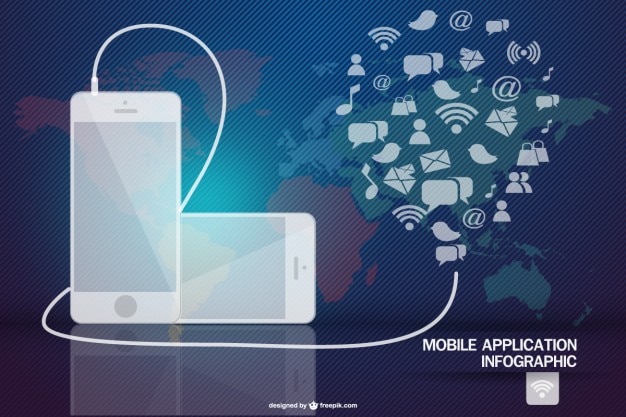 Mobile application infographic connected to different apps