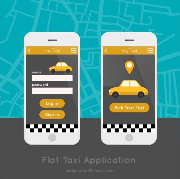 Vettore gratuito applicazione mobile per il servizio taxi