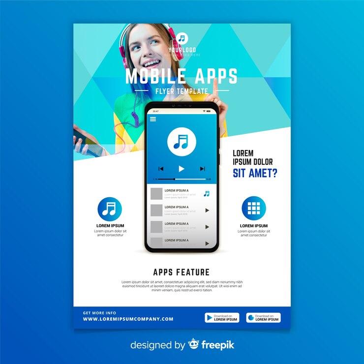 Free Vector mobile apps flyer template with photo
