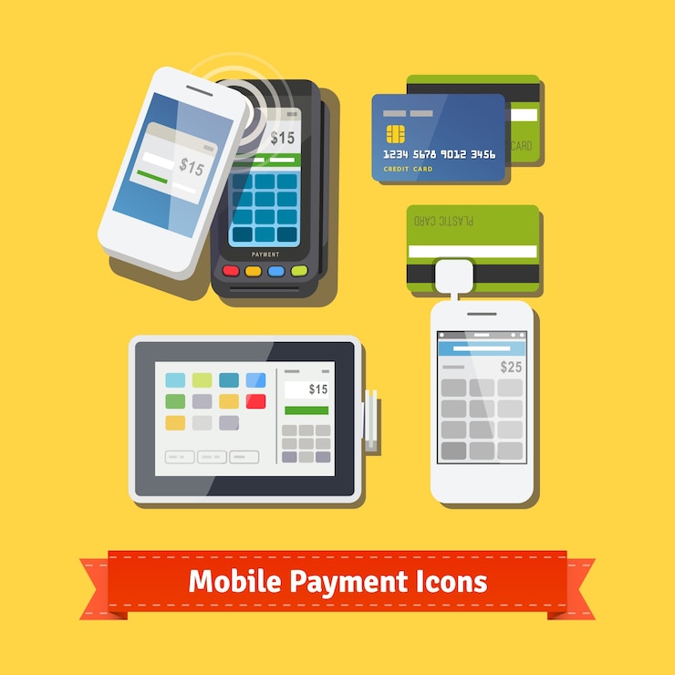 Free Vector mobile business payment flat icon set