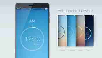 Free vector mobile clock interface ui design concept on light flat illustration