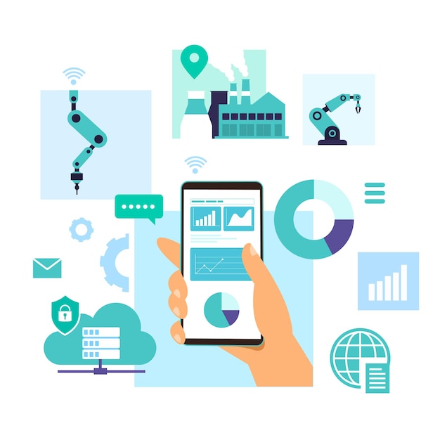 Free vector mobile control and data analysis illustration