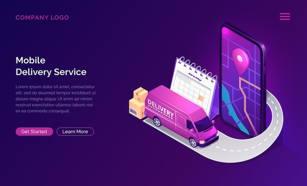 Free vector mobile delivery service online app isometric