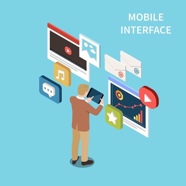 Illustrazione isometrica dell'interfaccia mobile