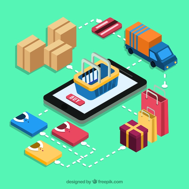 Mobile and isometric items of online purchase