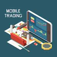 Free vector mobile online trading isometric concept with smartphone illustration