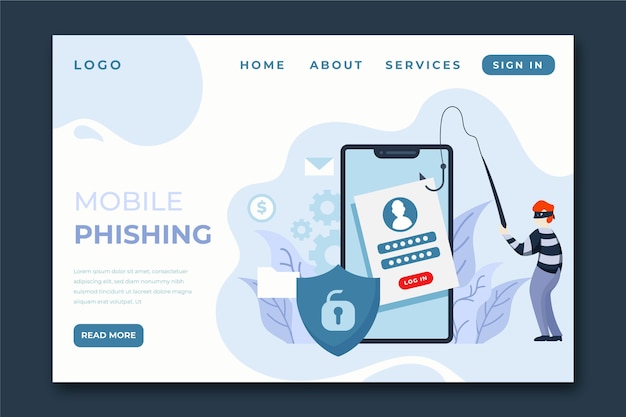 Free vector mobile phishing landing page template