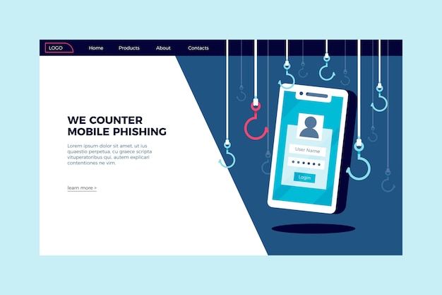 Vettore gratuito pagina di destinazione del phishing mobile