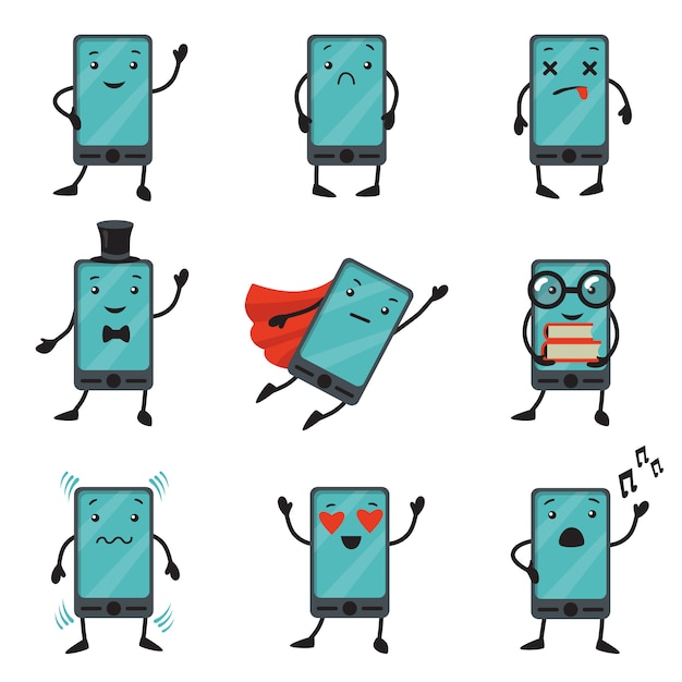 Free vector mobile phone cartoon character set