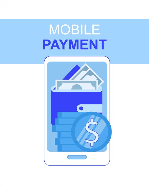 Mobile Phone Payment App with Money Wallet Screen Vector Illustration