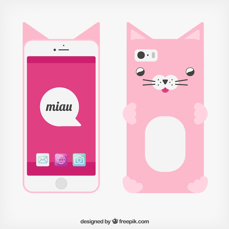 無料Vector 猫の場合と携帯電話