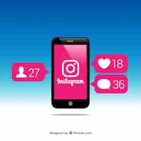 Vettore gratuito telefono cellulare con modello di post instagram e notifiche